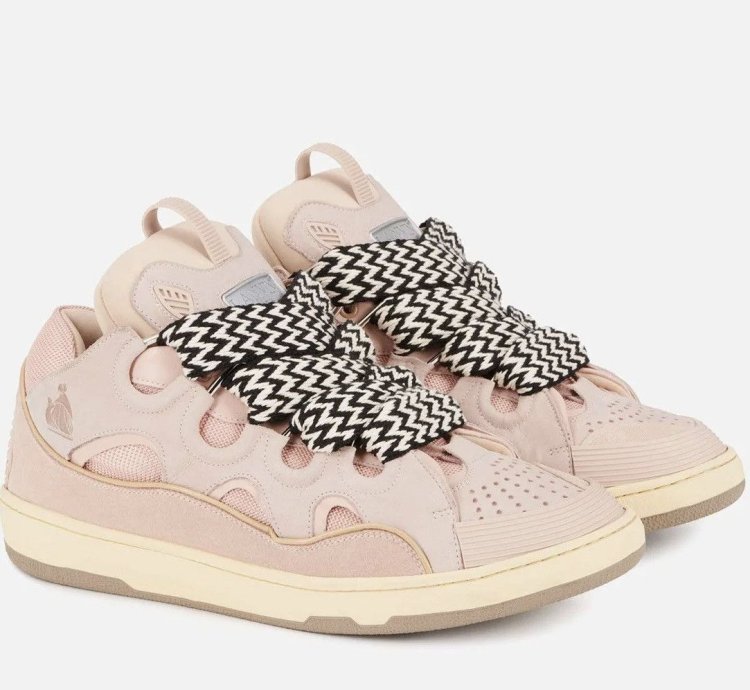 Lanvin Leather Curb Sneakers Pale Pink 10