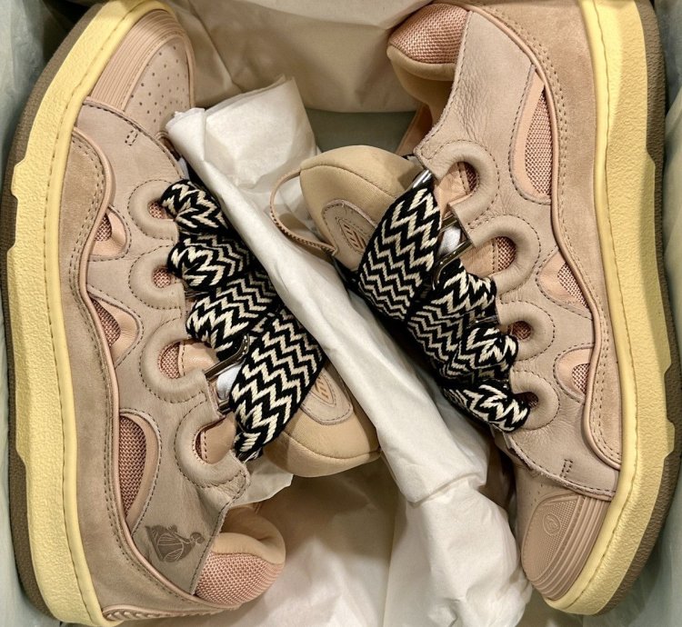 Lanvin Leather Curb Sneakers Pale Pink 10