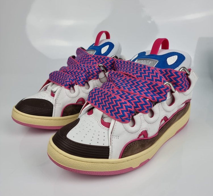 Lanvin Men Curb White And Purple Sneakers New