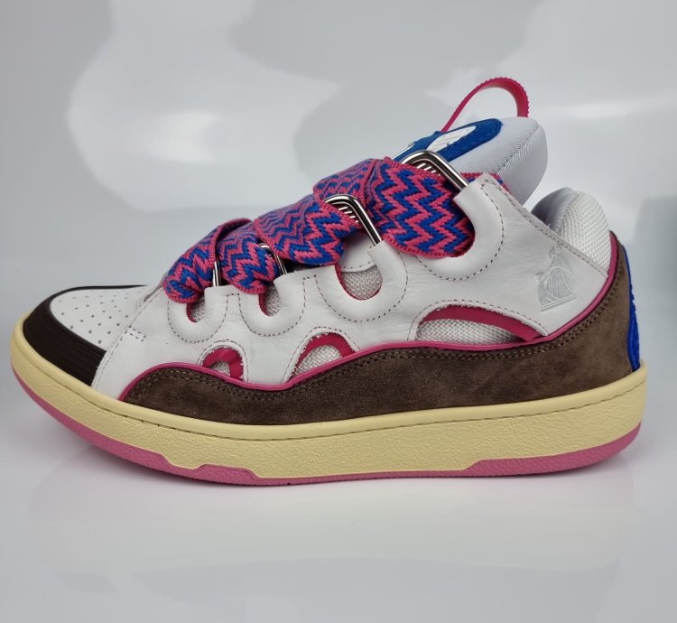 Lanvin Men Curb White And Purple Sneakers New