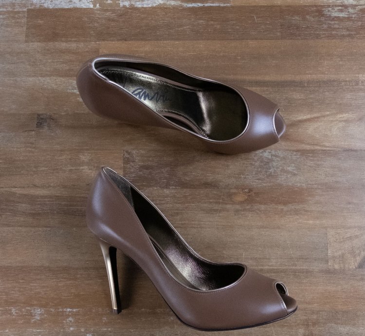 Lanvin Paris Brown Gold Peep Toe Leather Stiletto Pumps 38