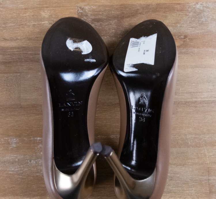 Lanvin Paris Brown Gold Peep Toe Leather Stiletto Pumps 38