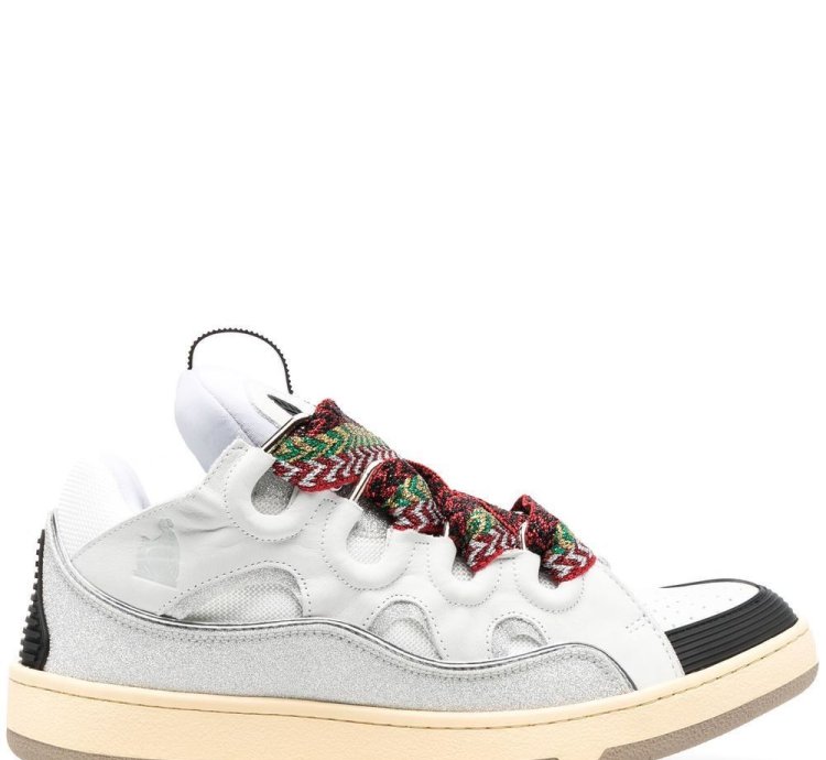 Lanvin White Leather And Glitter Curb Sneakers
