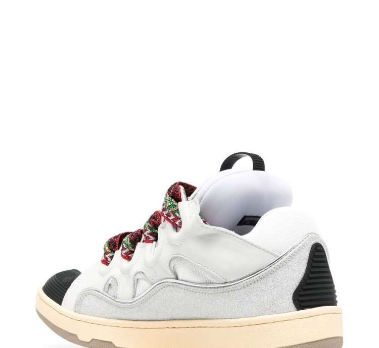 Lanvin White Leather And Glitter Curb Sneakers