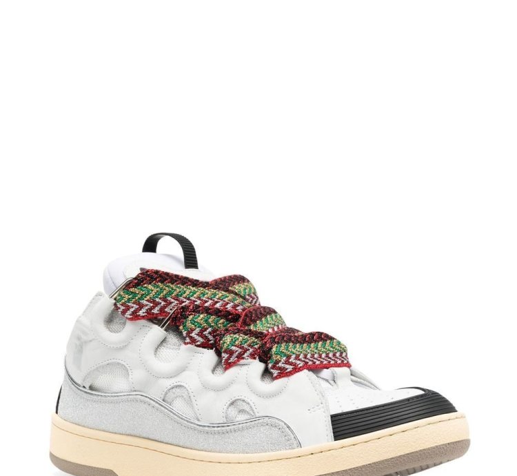 Lanvin White Leather And Glitter Curb Sneakers