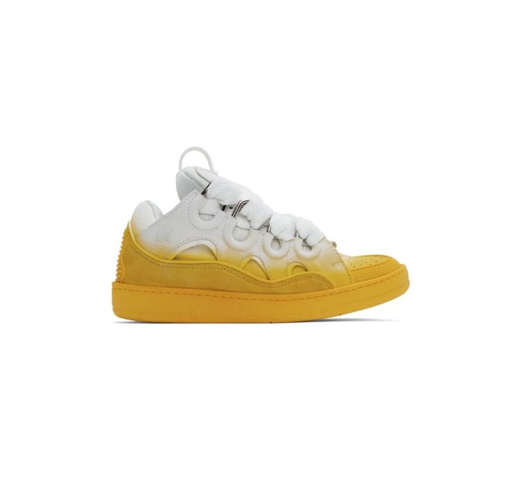 Leather Curb Sneakers In Yellow White