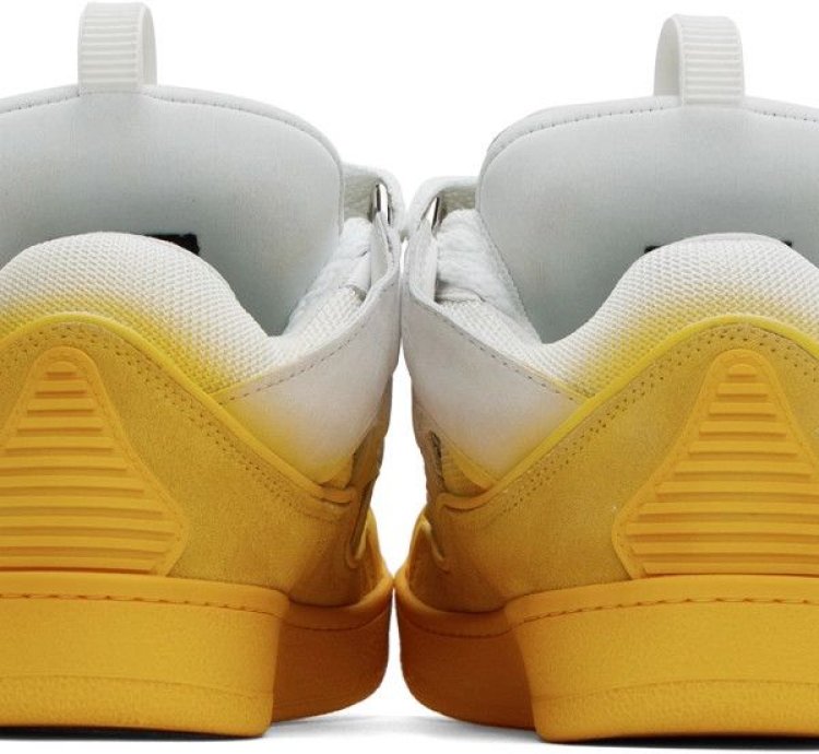 Leather Curb Sneakers In Yellow White