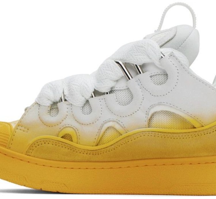 Leather Curb Sneakers In Yellow White