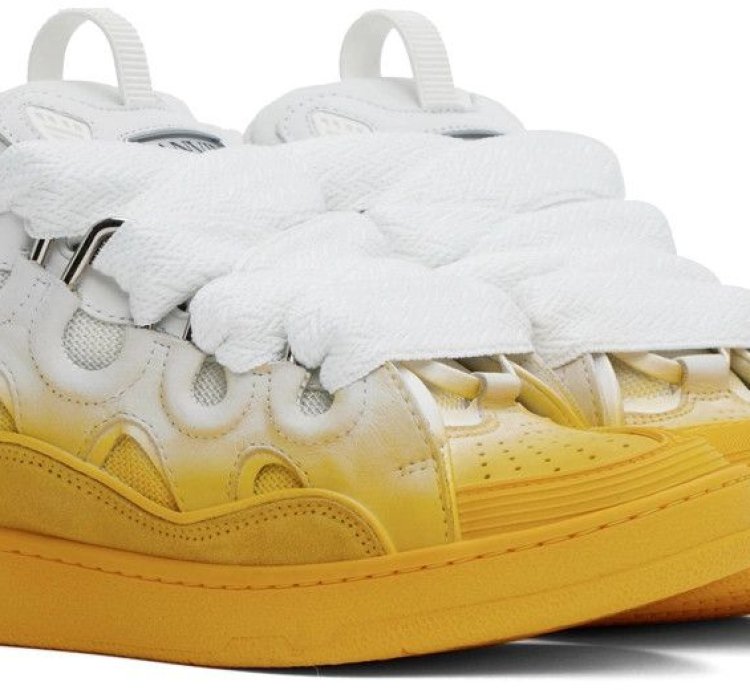 Leather Curb Sneakers In Yellow White