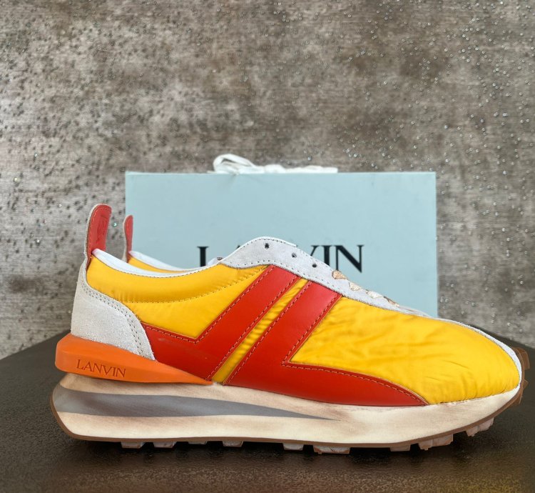 Mesh Leather Runner Trainer In Yellow Orange