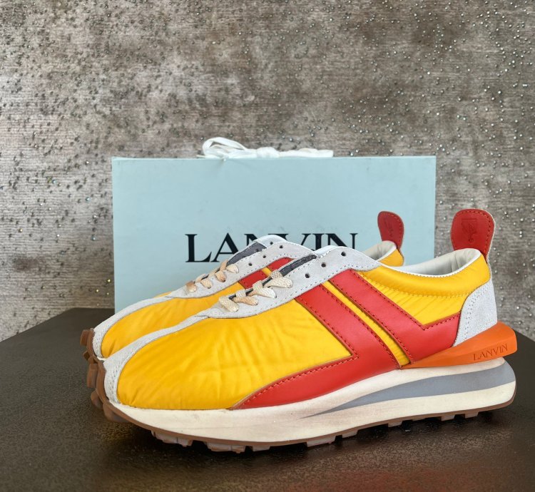 Mesh Leather Runner Trainer In Yellow Orange