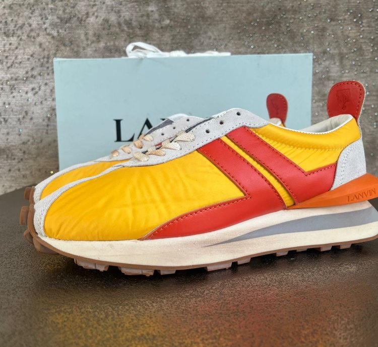 Mesh Leather Runner Trainer In Yellow Orange