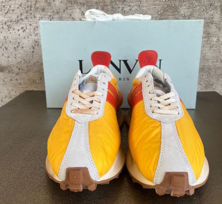 Mesh Leather Runner Trainer In Yellow Orange