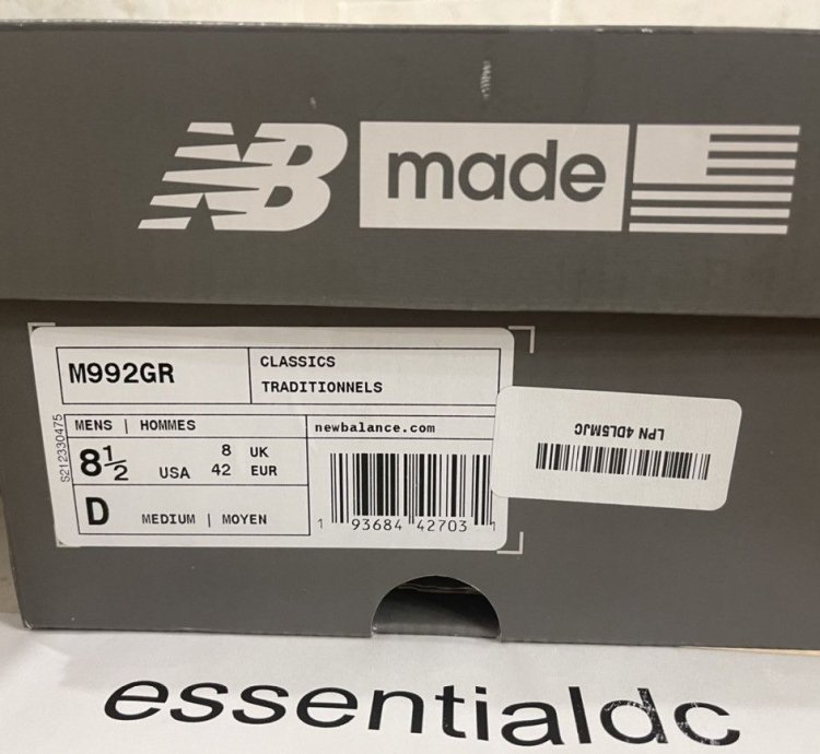 New Balance 992 M992gr Grey Running Shoes 8 5 New In Box