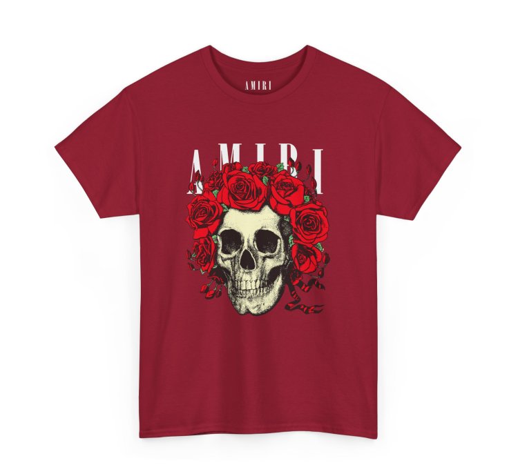 Amiri Rose Skull Cardinal Red T-shirt - Size Usa