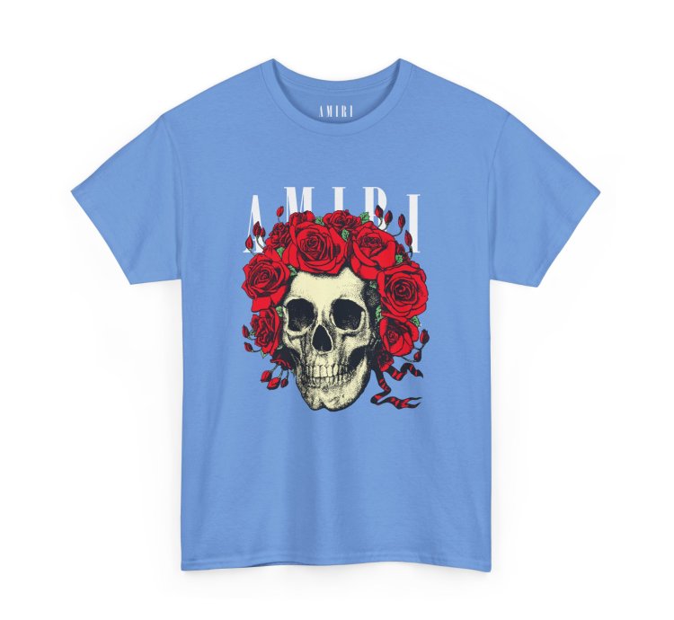 Amiri Rose Skull Carolina Blue T-shirt - Size Usa
