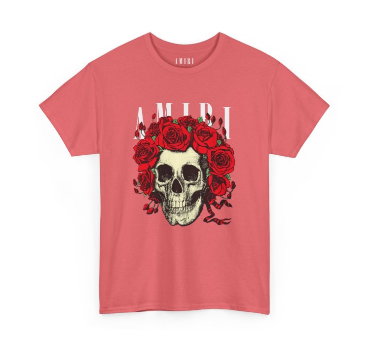 Amiri Rose Skull Coral Silk T-shirt - Size Usa