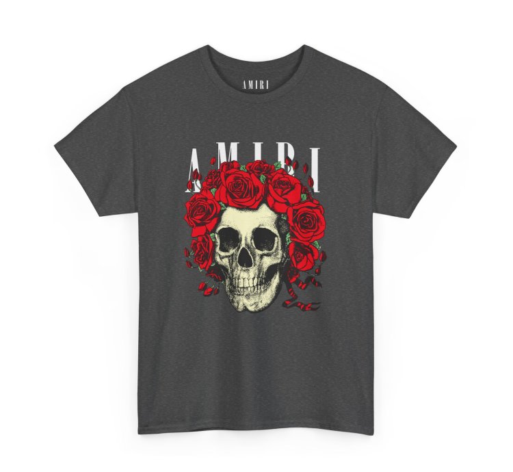 Amiri Rose Skull Dark Heather T-shirt - Size Usa