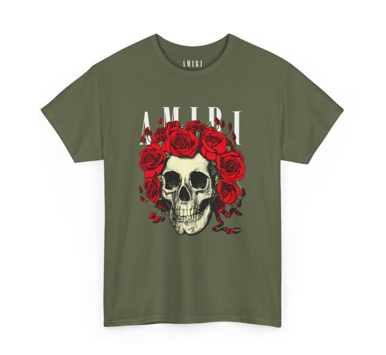 Amiri Rose Skull Military Green T-shirt - Size Usa