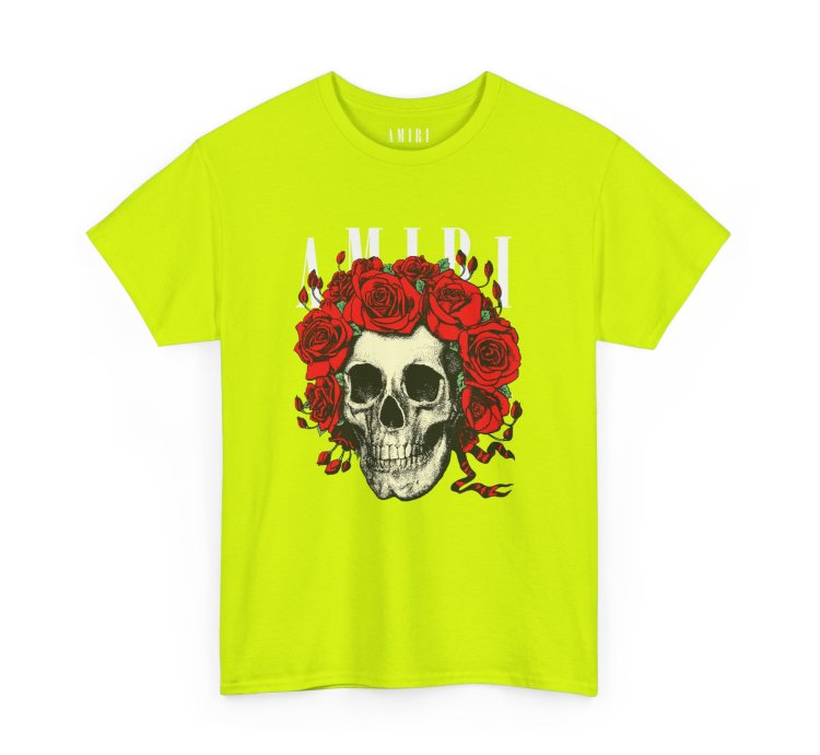 Amiri Rose Skull Safety Green T-shirt - Size Usa