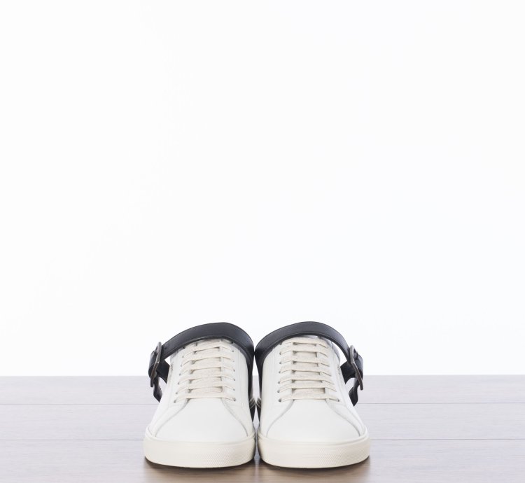 Andy Sneakers With Black Leather Strap In White Leather