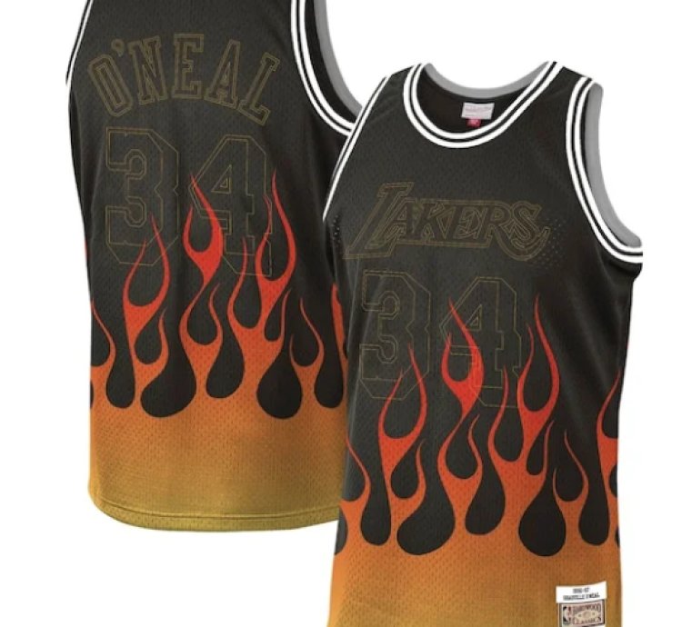 Shaquille Oneal Los Angeles Lakers 1996-97 Hardwood Classics Flames Swingman Jersey - Black