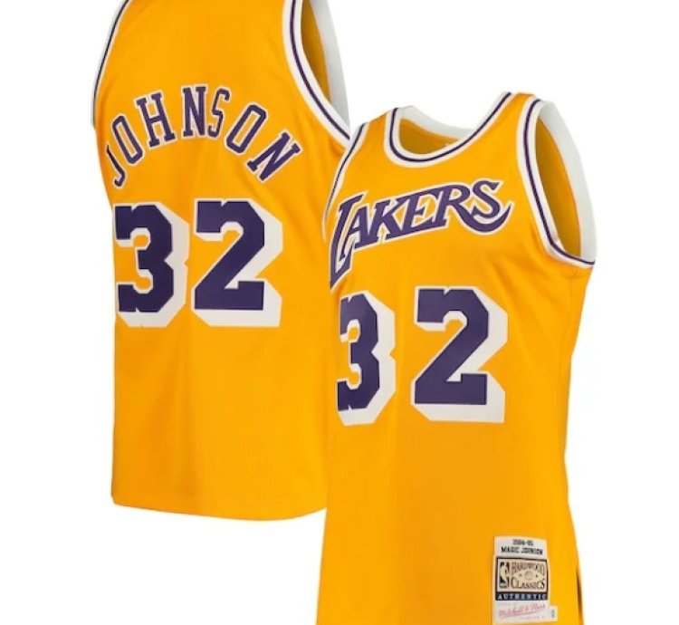 Magic Johnson Los Angeles Lakers 198485 Hardwood Classics Authentic Jersey - Gold