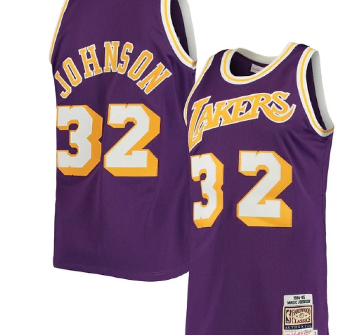 Magic Johnson Los Angeles Lakers 198485 Hardwood Classics Authentic Jersey - Purple