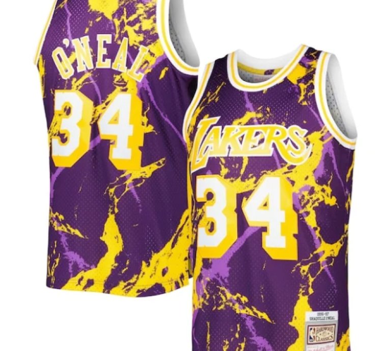 Shaquille Oneal Los Angeles Lakers 199697 Hardwood Classics Marble Swingman Jersey - Purple