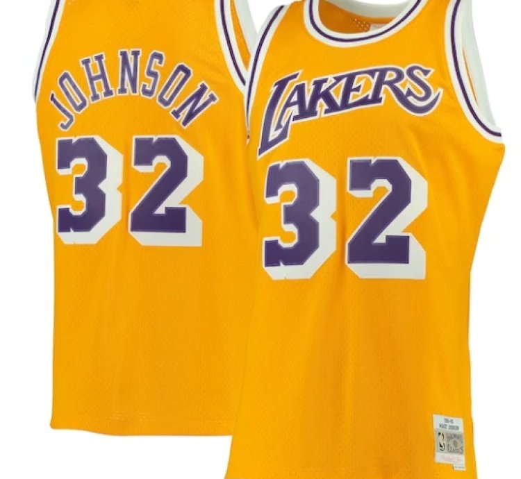 Magic Johnson Los Angeles Lakers 198485 Hardwood Classics Swingman Jersey - Goldpurple