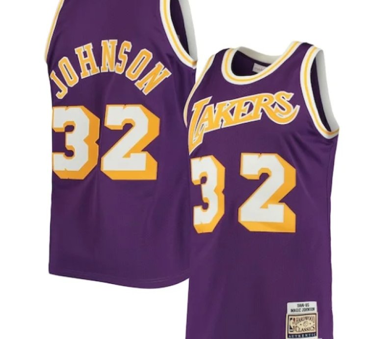 Johnson Los Angeles Lakers 198485 Hardwood Classics Authentic Jersey - Purple