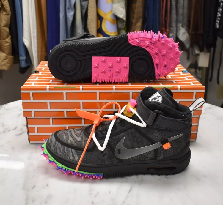 Nike Off White Virgil Abloh Air Force 1 Mid Sneakers Black Clear