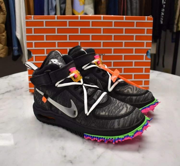 Nike Off White Virgil Abloh Air Force 1 Mid Sneakers Black Clear