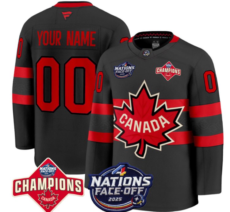 Custom Canada Jersey 4 Nations Face-off 2025 Champions Patch Stitched Black