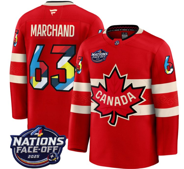 Mens Brad Marchand Jersey 63 Canada 4 Nations Face-off 2025 V2 Stitched Red