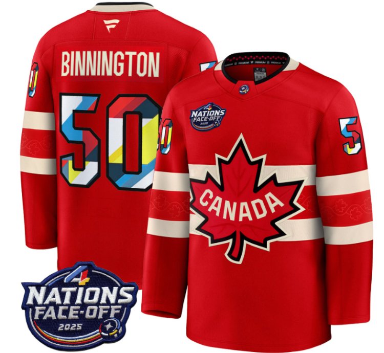 Mens Jordan Binnington Jersey 50 Canada 4 Nations Face-off 2025 V2 Red