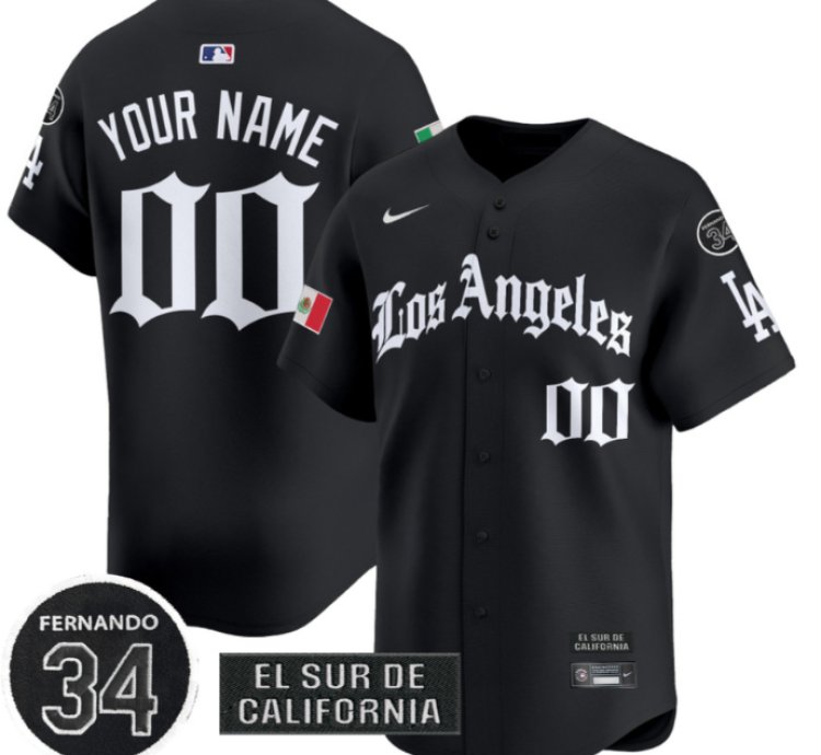 Custom Dodgers Mexico Jersey Name Number 2025 La Gothic Style Patch Premier Limited Stitched Black