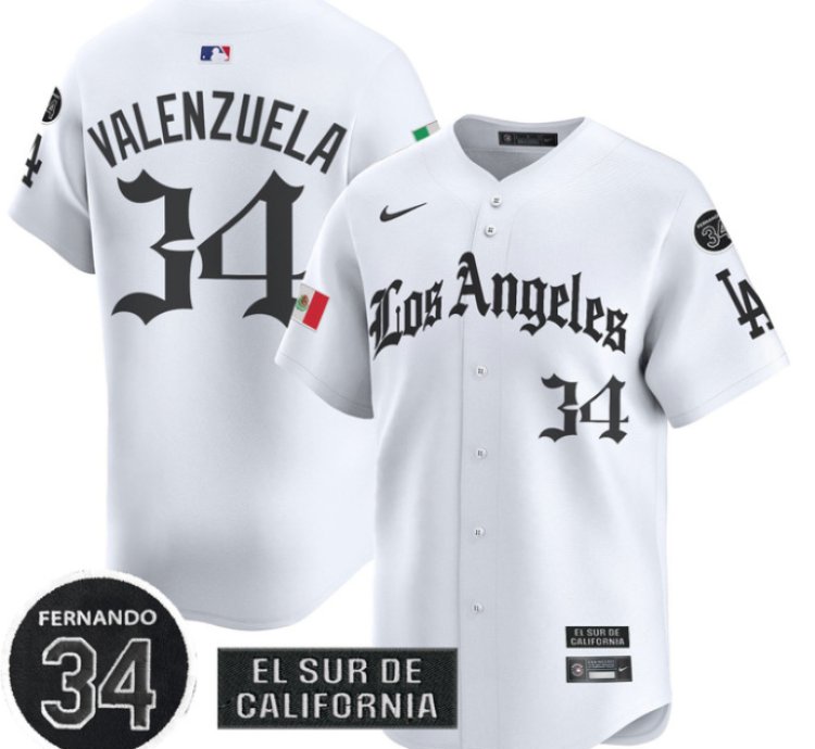 Fernando Valenzuela Jersey 34 Dodgers Mexico 2025 La Gothic Style Patch Limited Stitched White