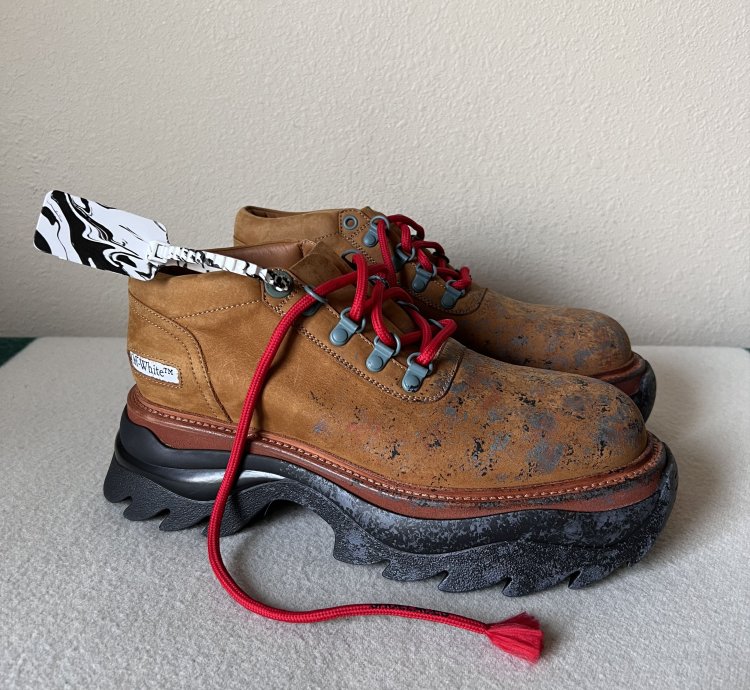 Off White Chunky Ridged Sole Low Top Boots In Brown