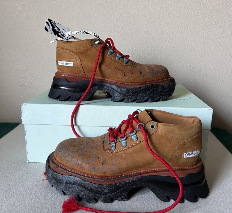 Off White Chunky Ridged Sole Low Top Boots In Brown