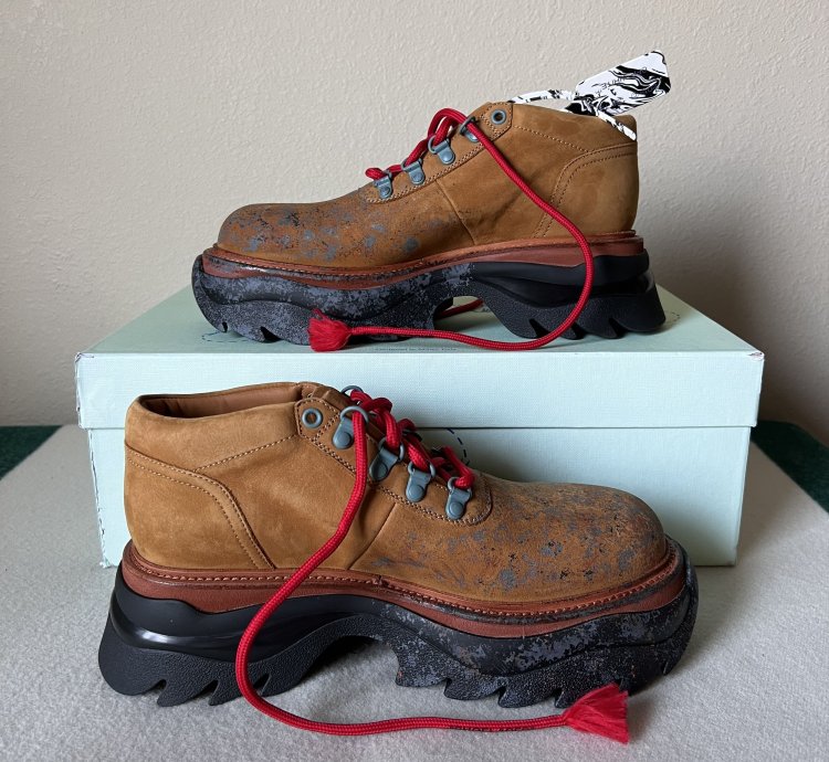 Off White Chunky Ridged Sole Low Top Boots In Brown