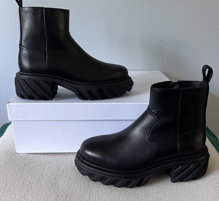 Off White Exploration Motor Ankle Boots In Black