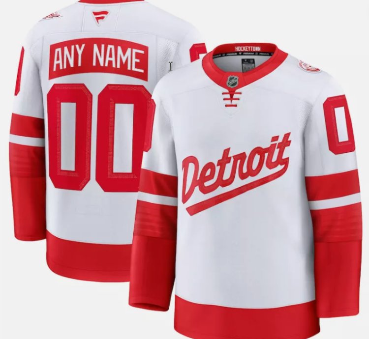 Mens Custom Detroit Red Wings Jersey White 2025 Stadium Series Stitched