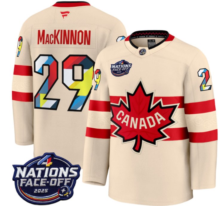 Mens Nathan Mackinnon Jersey 29 Canada 4 Nations Face-off 2025 V2 Cream