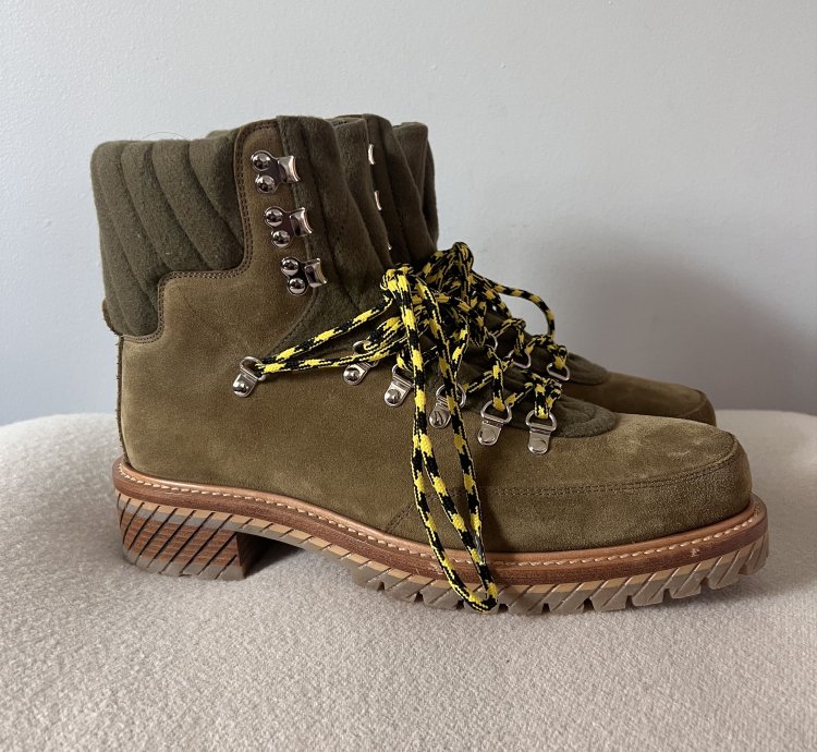 Off White Gstaad Suede Lace Up Boots In Sand Green