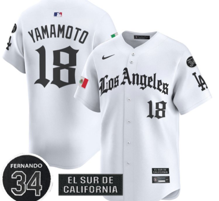Yamamoto Jersey 18 Dodgers Mexico 2025 La Gothic Style Patch Vapor Premier Limited Stitched White