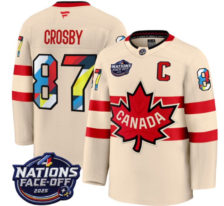 Mens Sidney Crosby Jersey 87 Canada 4 Nations Face-off 2025 V2 Stitched Cream