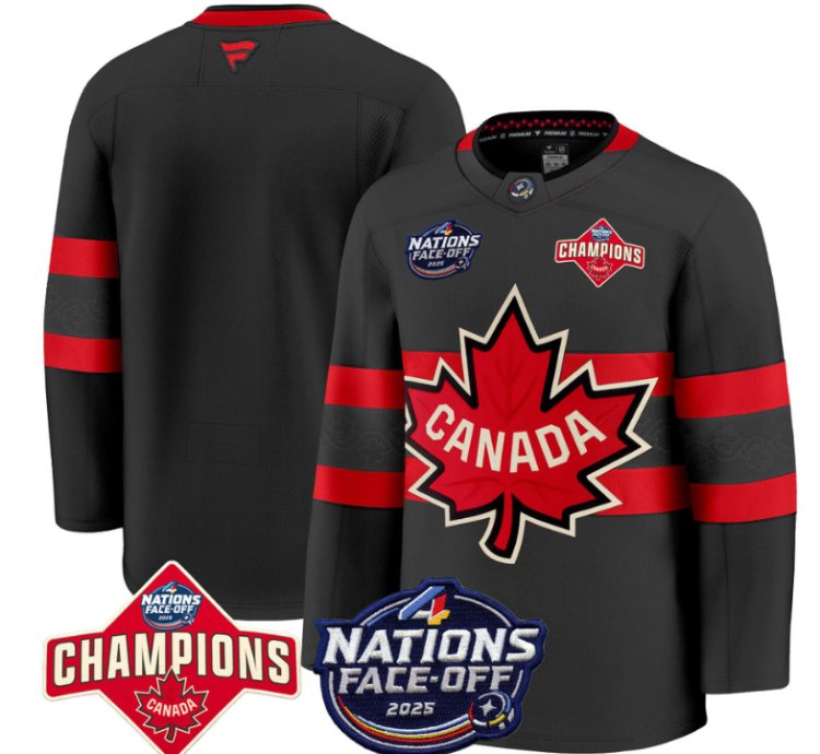 Mens Team Jersey Canada 4 Nations Face-off 2025 Champions Patch Stitched Black