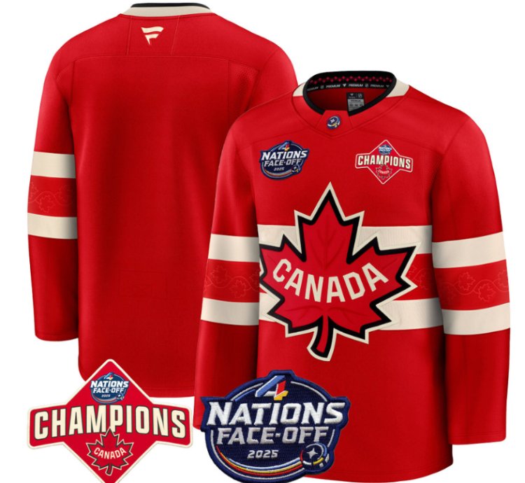 Mens Team Jersey Canada 4 Nations Face-off 2025 Champions Patch Stitched Red