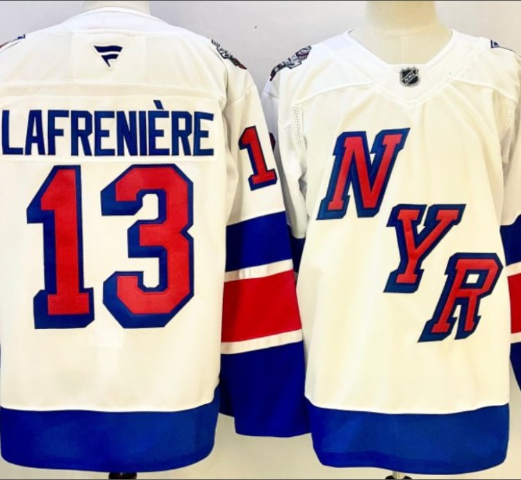 Mens Alexis Lafreniere Jersey 13 New York Rangers White 2024-25 Stadium Series